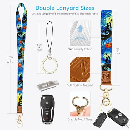 2-in-1 ID Badge Holder & Lanyard Wallet，Cute Zippered Pouch Halloween - color: Halloween