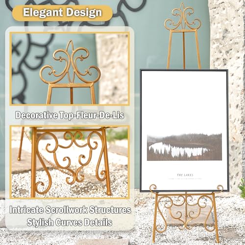 Gold Easel Stand for Sign, Heavy Duty Adjustable Metal Display Easel