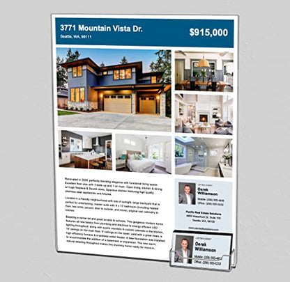 Marketing Holders 6 Pack Wall Sign Holder for 8.5" x 11" Safety Signage and 3.5" x 2 Business Cards at Construction Sites and Buildings Clear Acrylic Literature Sleeve with Double Sided Adhesive - size: 8.5"w x 11"h Pack of 6