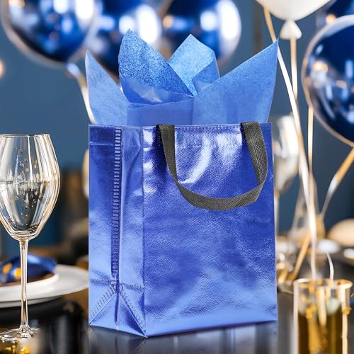 KeerxunBag Blue Gift Bag - 12 Pieces - Reusable - With Inner Liner Paper - color: blue