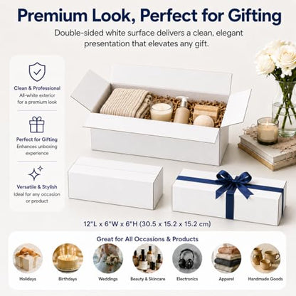 12x6x6 White Shipping Boxes, 25 Pack - size: 12x6x6 Inch