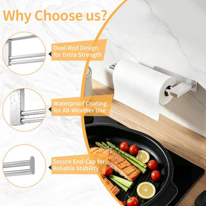 Jesginboo Under Cabinet Paper Towel Holder, Adhesive, Brushed Nickel - color: Brushed Nickel
