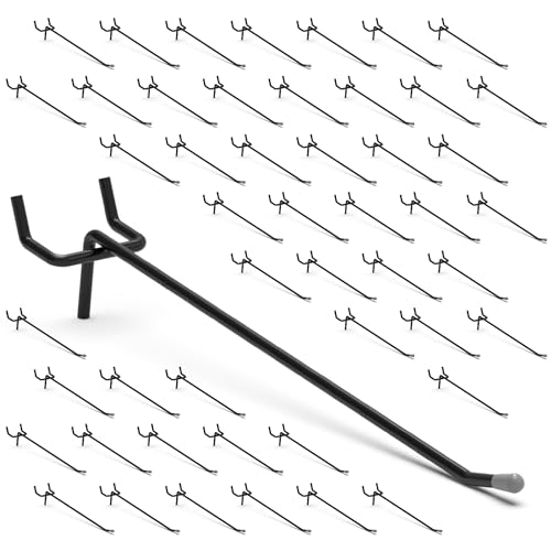 50-Pack Black Pegboard Hooks 6 Inch - Fits 1/8 and 1/4 Inch Boards - color: Black, size: 6 Inch