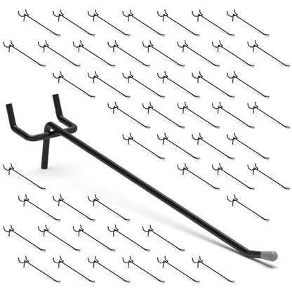 50-Pack Black Pegboard Hooks 6 Inch - Fits 1/8 and 1/4 Inch Boards - color: Black, size: 6 Inch