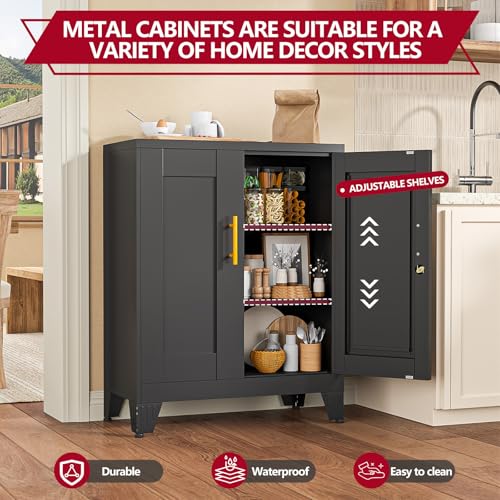 Black Metal Storage Cabinet, 36" Steel Locking Cabinets - color: Black, size: 13.78"D x 27.56"W x 35.83"H