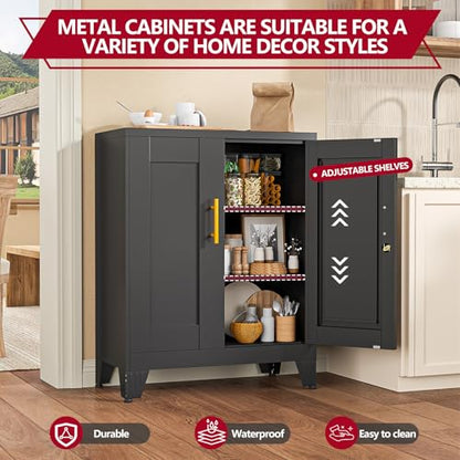 Black Metal Storage Cabinet, 36" Steel Locking Cabinets - color: Black, size: 13.78"D x 27.56"W x 35.83"H