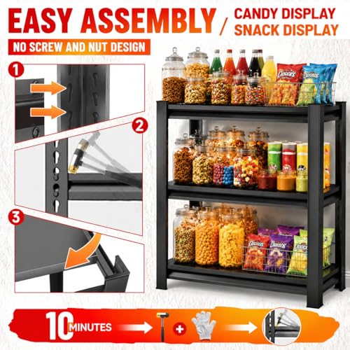 Snack Display Rack, 3 Tier Candy Display Rack Countertop Organizer, 1000lb Load, Heavy Duty Retail Display Shelves for Vendors, Snack Rack Display Stand for Kitchen Pantry (36"W x 14"D x 32"H) - size: 36"W x 14"D x 32"H