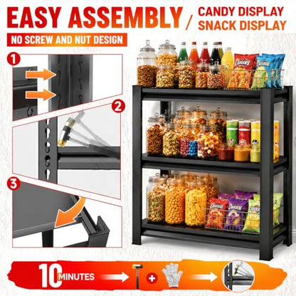 Snack Display Rack, 3 Tier Candy Display Rack Countertop Organizer, 1000lb Load, Heavy Duty Retail Display Shelves for Vendors, Snack Rack Display Stand for Kitchen Pantry (36"W x 14"D x 32"H) - size: 36"W x 14"D x 32"H