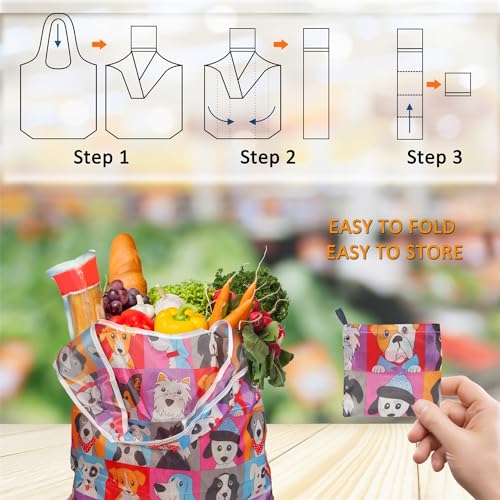 Noilk4 Pack 50Lbs Foldable Large Washable Market Bags, Compact Easy Storage - color: Animals 4 Pack