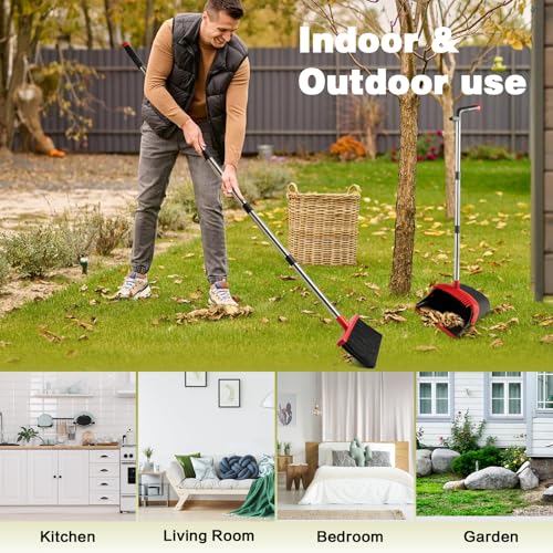 Broom and Dustpan Combo Set,Long Handle,Black Red - color: Black Red 1-pack