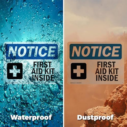 (2 Pack) First Aid Kit Inside Sign With Symbol OSHA Notice Sign 18 Inch X 12 Inch Vinyl Label Decal Sticker Weather Resistant, UV Protected for Workplace, Business, and Construction Site, Made in the USA - size: 18 Inch X 12 Inch, style: Vinyl Decal