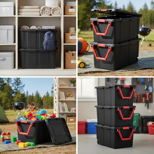 40 Gallon Extra Large Rolling Storage Bins 2-Pack, Black Heavy-Duty Plastic with Pivoting Handle & Leak-Resistant Lid, for Garage Warehouse Industrial Storage - color: 2PCS, black