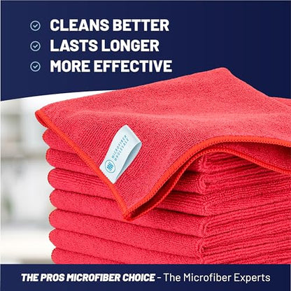 MW Pro Microfiber Cleaning Cloth | Red (12 Pack) | Size 16" x 16" | All Purpose Microfiber Towels - Clean, Dust, Polish, Scrub, Absorbent - color: Red