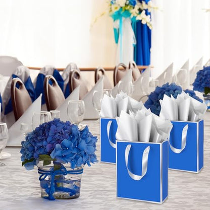 Yeaqee 50 Pcs Metallic Paepr Gift Bags Bulk with Handles,Royal Blue, Silver - color: Royal Blue, Silver