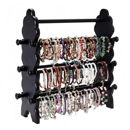 Two-Sided Wooden Bracelet Holder Display Stand with 6 Removable Holders - style: 6 Tier-Black