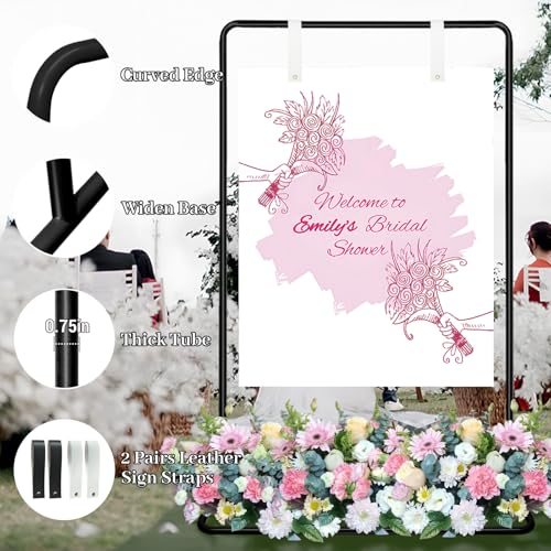 Adjustable Wedding Welcome Sign Stand, Welcome to Our Wedding Sign Holder Stand with 2 Pair Hanging Strap, Heavy Duty Metal Easel Stand for Sign Poster, Floor Standing Black Easels for Display - color: Black