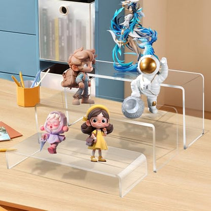 Jusalpha 3 Pcs 12" Large Acrylic Risers 5mm thickness Rectangular Display Shelf for Cupcake Stand, Tiered Display Stand for Funko Candy Shoe Showcase, Collectibles (3 Pieces) - size: 3 Pieces