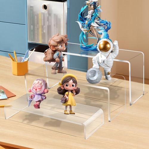 Jusalpha 6 Pcs 12" Large Acrylic Risers 5mm thickness Rectangular Display Shelf for Cupcake Stand, Tiered Display Stand for Funko Candy Shoe Showcase, Collectibles (6 PIeces) - size: 6 PIeces