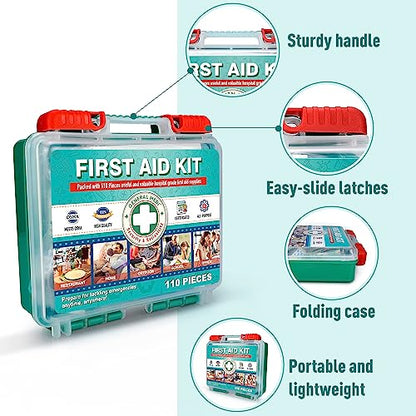General Medi 110 Pieces Small First Aid Kit - HardCase First Aid Box - Contains Premium Medical Supplies for Travel, Home, Office, Vehicle, Camping, Workplace & Outdoor - size: 110 Pieces