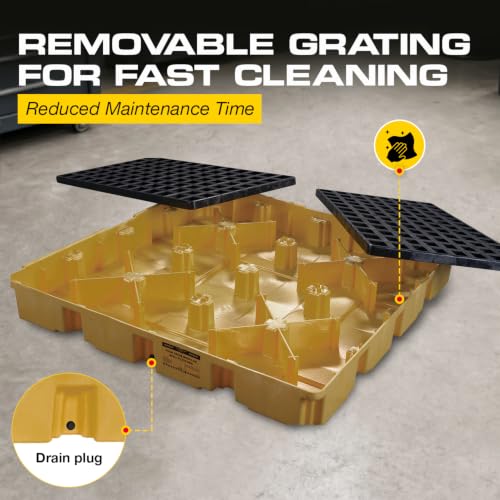 Eagle Square 4 Drum Spill Containment Pallet with Drain, Made in USA,Yellow - color: Yellow, size: 4 Drum, style: With Drain