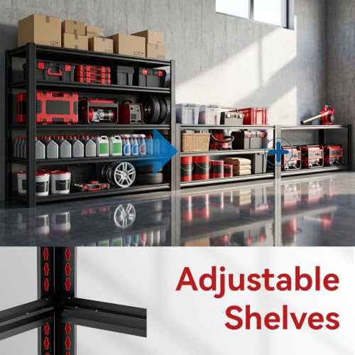 5-Tier Heavy Duty Garage Shelving, 5000LBS Capacity, 84" H x 62" W x 24" D, Boltless Adjustable Metal Storage Rack for Garage, Warehouse, Basement, Shop, Pantry, Black - size: 84"H x 62"W x 24"D