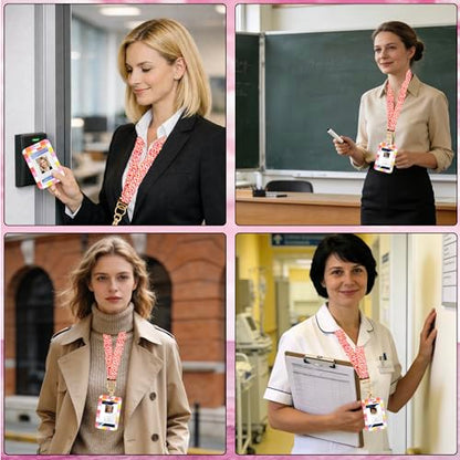Scrunchie Lanyard/Stretchy Lanyards with ID Holder Checkered Pattern Retractable Lanyard with Badges Keychain Holder, Ideal for Women Teachers Nurse Back to School Birthday Gifts (Pink) - color: Pink