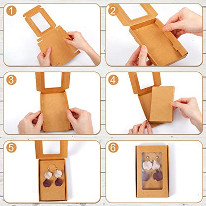 Crtiin 30 Pack Jewelry Gift Boxes Set with Clear Window, Kraft Color - color: Kraft Color