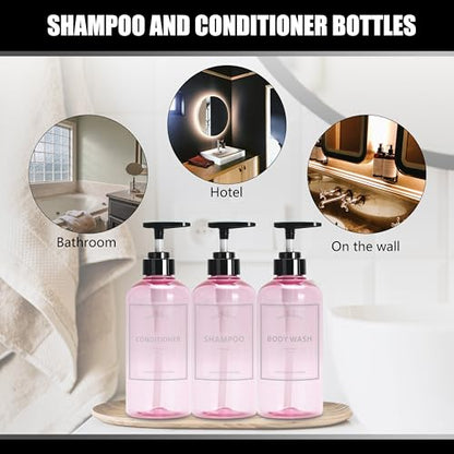 Shampoo and Conditioner Dispenser Set, YACEYACE 3Pcs 16.9oz - color: Clear Pink