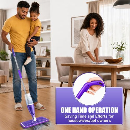 Wet Dry Mops for Floor Cleaning: Spray Mops Hardwood Floor Mop Refillable - color: Purple