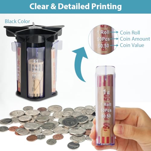 Ainiv Coin Sorter Tube Coin Counter with Coin Wrappers, 5-in-1