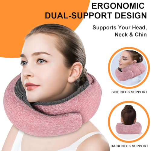 Travel Pillow - Hooded Neck Pillow Airplane Memory Foam Filling (Red) - color: Red