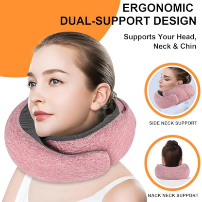 Travel Pillow - Hooded Neck Pillow Airplane Memory Foam Filling (Red) - color: Red