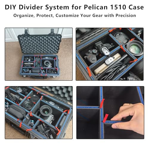 LAFENLIN UPGRADE DIY Divider System for Pelican 1510 Case, Customizable Organizer with U-Clips & Red Pull Tabs, Secure Foam Inserts for Tools, Camera, Medical, Tactical Gear (Case NOT Included)