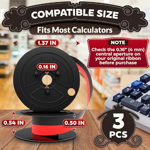 3 Pcs Canon MP11DX Calculator Ink Ribbon, Red/Black, 18 ft x 0.5 in