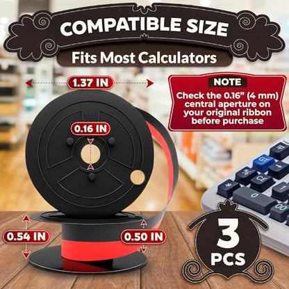 3 Pcs Canon MP11DX Calculator Ink Ribbon, Red/Black, 18 ft x 0.5 in