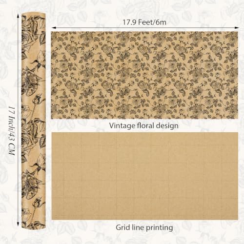 mypartyco Kraft Floral Wrapping Paper Roll- Mini Roll-17 Inch x 19.7 Feet