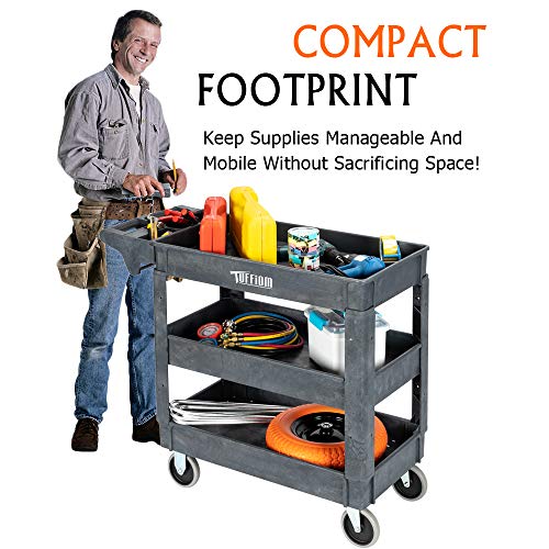 TUFFIOM Plastic Service Utility Cart with Wheels, 550lbs Capacity, Heavy Duty Tub W/Deep Shelves, Multipurpose Rolling 3-Tier Mobile Storage Organizer, for Warehouse Garage Industrial Cart - size: 3 Shelves 40.7"L x 17.1"W x 33.5"H