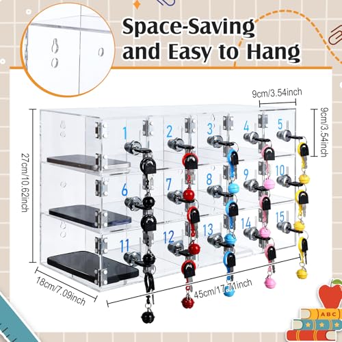15 Doors Cell Phone Locker Box with Charging Hole (Upgrade Size), Clear Acrylic Cell Phone Storage Cabinet Wall Mounted, Locks, Key, Number for Classroom Employee Office School Factory - style: 15 Doors