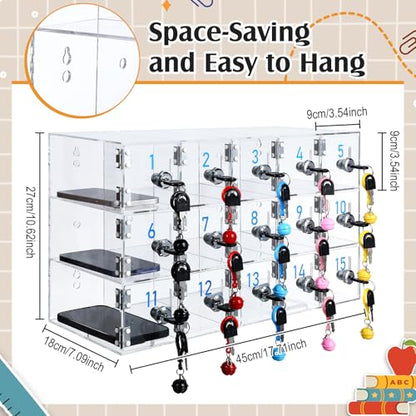15 Doors Cell Phone Locker Box with Charging Hole (Upgrade Size), Clear Acrylic Cell Phone Storage Cabinet Wall Mounted, Locks, Key, Number for Classroom Employee Office School Factory - style: 15 Doors
