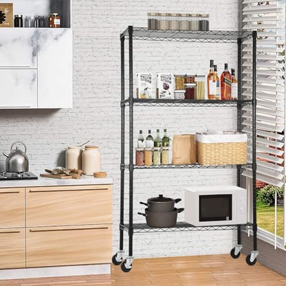 4 Tier Wire Shelving Unit with Wheels, 36 x 14 x 62 Heavy Duty - color: Black, size: 14"D x 35.6"W x 61.8"H