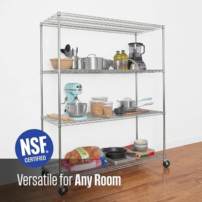 SafeRacks NSF 4-Tier Heavy Duty Steel Wire Rack w/Wheels (24"x60"x72") - color: Silver, size: 24"x60"x72" 4-Tier