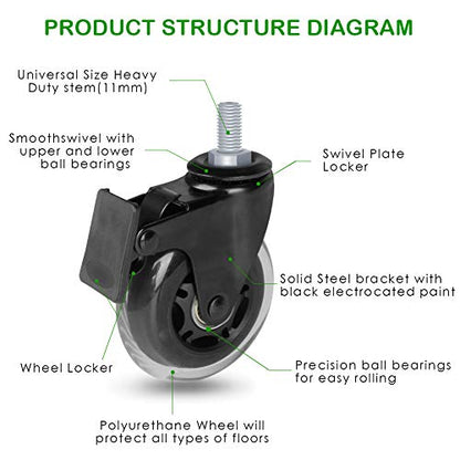 Hirate 3 inch Threaded 3/8"-16UNC Stem Swivel Casters with Locking Wheel - size: 3 inch