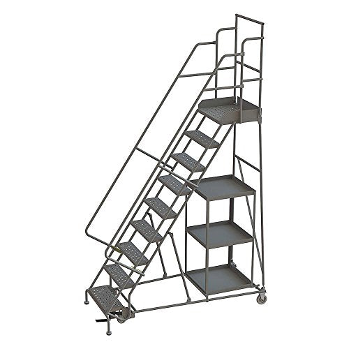 Tri-Arc KDSP109246 9-Step Stock Picking Industrial & Warehouse Steel Rolling Ladder with Perforated Tread - size: 9-Step, style: Perforated Tread