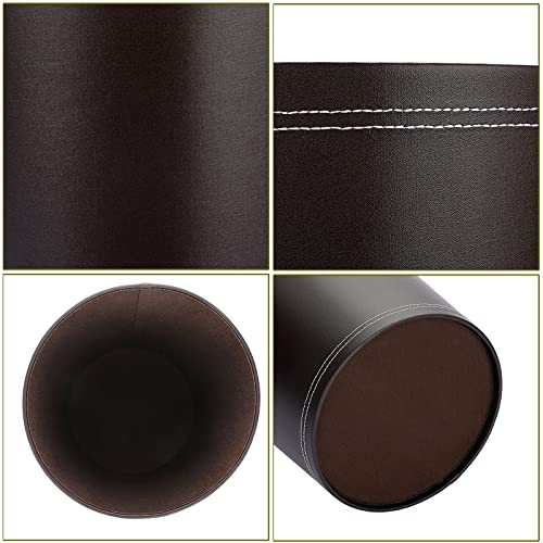 Sumnacon Round Leather Waste Basket,Small Classic PU Trash Garbage Can Under Desk Cabinet, Contemporary Wastebasket Bin for Home Office Laundry Room Living Room Bathroom Office,Brown - color: Brown