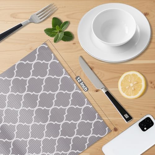 Glotoch Drawer Liner and Shelf Liner, 12" W x 240" L, Non Adhesive, Gray - color: Gray Quatrefoil, size: 12"W x 240"L