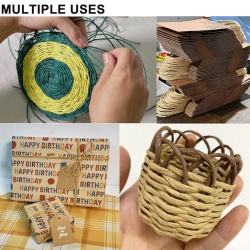 165Ft 2mm Raffia Craft Ribbon Packing Paper Twine, Natural Ribbon Raffia Paper Yarn for Crochet Crafts (Yellow) - color: Yellow