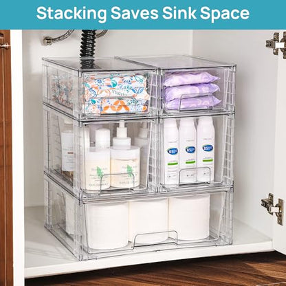 Vtopmart Clear Stackable Storage Drawers, 7 Pack Multi Size Set - style: 1 Wide+2 Medium+4 Small