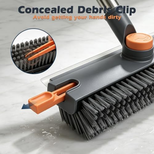 Masthome 3 in 1 Floor Scrub Brush with Long Handle, Heavy Duty Stiff Brush - color: Gray