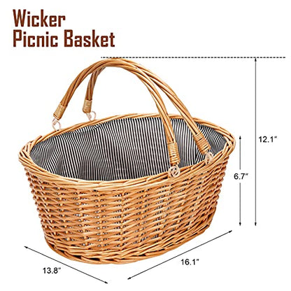 Large Wicker Basket with Handle, Empty Willow Basket,16 Inch,Grey - color: Gray