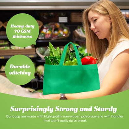 Reginary 50 Pcs Reusable Tote Bags Shopping Bags Non Woven, Green - color: Green